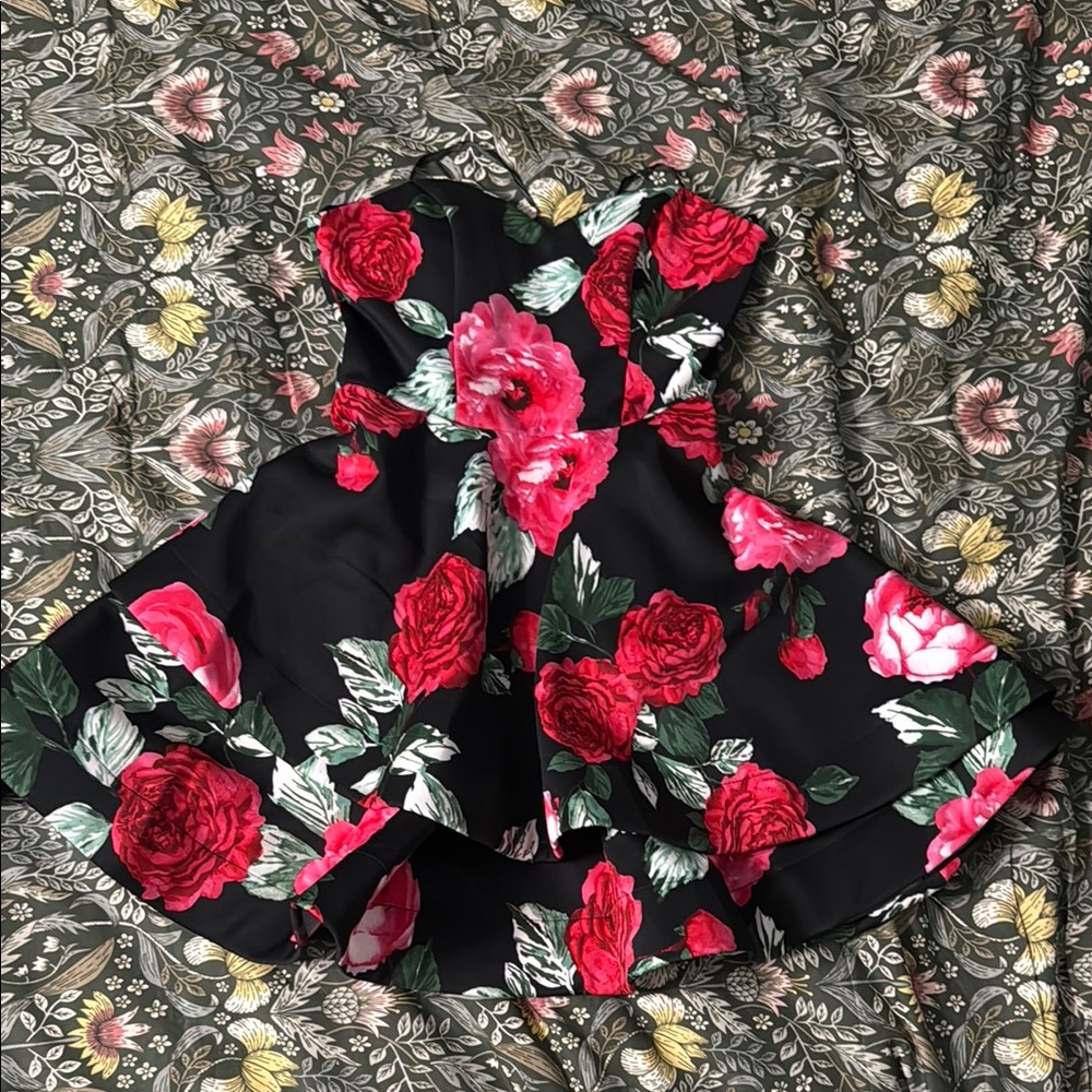 B Darlin Red and Pink Strapless Mini Dress